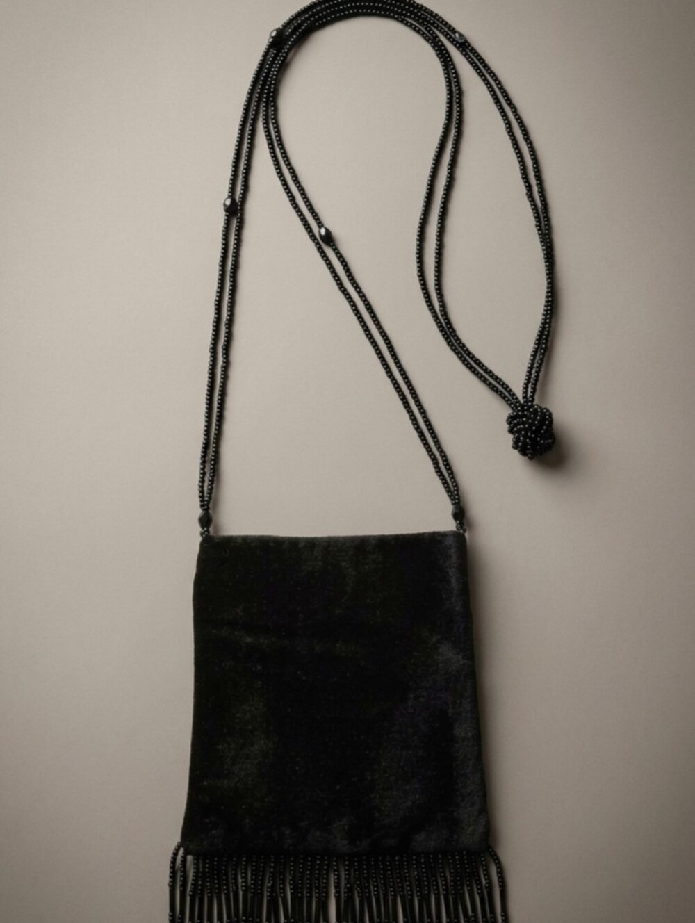 Vintage Le Regale Black Beaded Fringe Evening Bag - 1990s Whimsigoth Crossbody